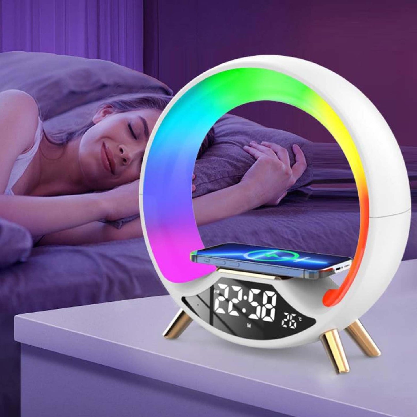 3-in-1 Wireless Charger with Bluetooth Speaker & Night Light